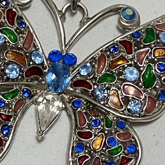 Colourful Silver-tone Metal Fashion Costume Butterfly Pendant - Picture 4 of 10